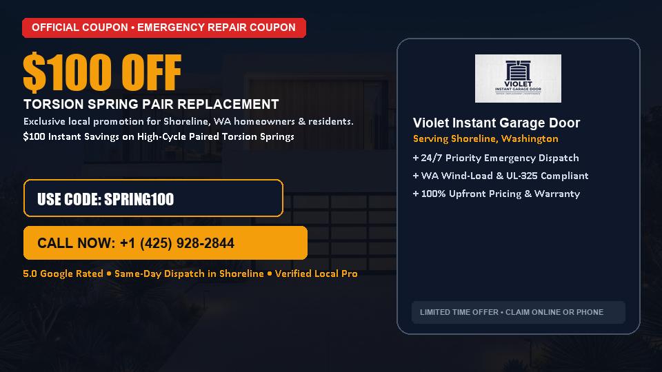 $100 OFF Dual High-Cycle Torsion Spring Replacement in Shoreline, WA - Violet Instant Garage Door