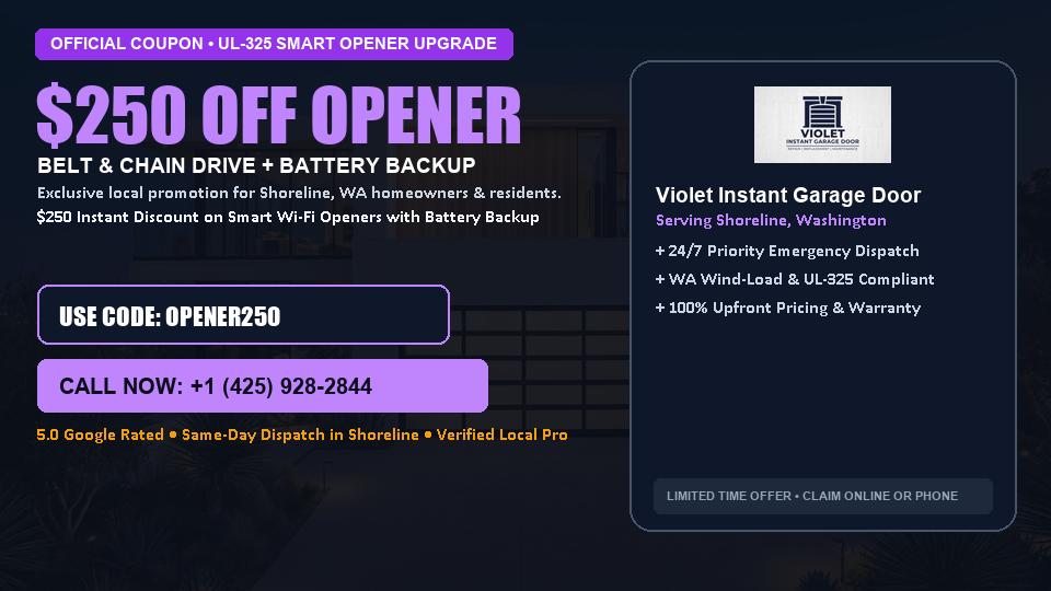$250 OFF Smart Wi-Fi Garage Door Opener Installation in Shoreline, WA - Violet Instant Garage Door