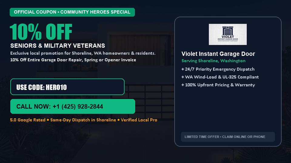 10% OFF Senior, Military & First Responder Discount in Shoreline, WA - Violet Instant Garage Door